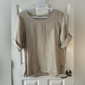 Pure Venice Casual Oversized Linen Beige Women's Blouse